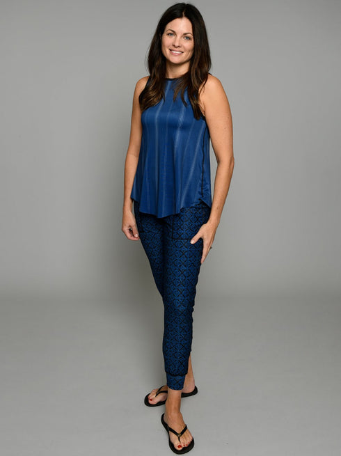 The Tie Back Tank - Blue Shibori / Blue Pinstripe